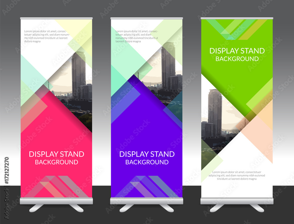 Set of vertical abstract display banner stand or roll up design background layout template with copy space