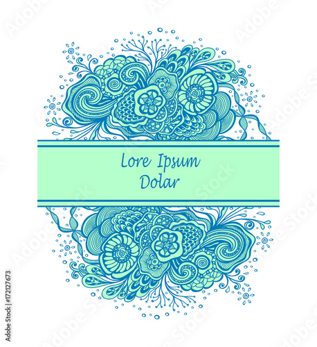 Template with abstract marine flowers bouquet in blue cyan on white for decoration  package of perfume or for cosmetic shampoo soap or for advertising hygiene products purity  freshness 