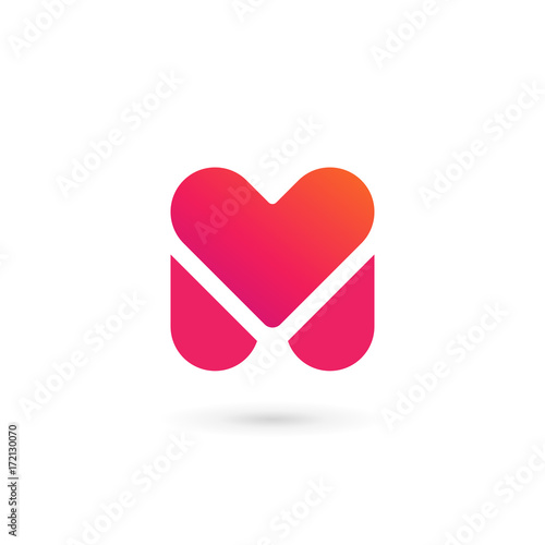 Letter M heart logo icon design template elements