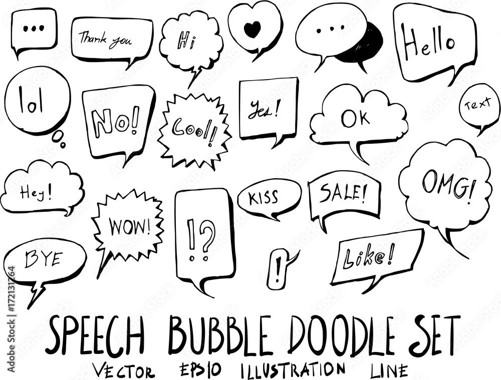 Set of speech bubble doodle illustration Hand drawn Sketch line vector eps10
