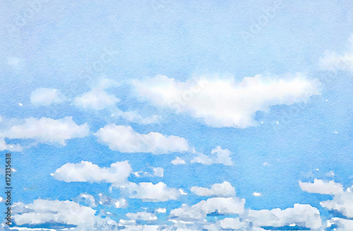 Watercolour blue sky with clouds