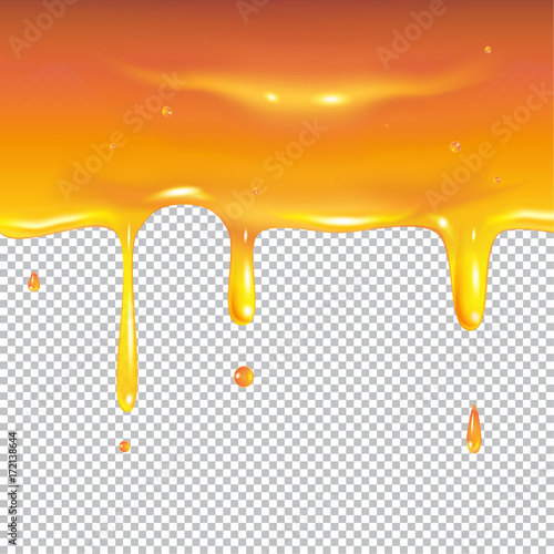 Honey drips. Honey dripping border transparent effect, realistic vector illustration for Jewish Holiday Rosh hashanah, Sukkot Israel poster.