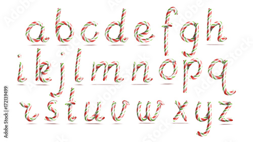3D Realistic Candy Cane Alphabet Vector. Symbol In Christmas Colours. New Year Letter Textured With Red, White. Typography Template. Striped Craft Isolated Object. Xmas Art Illustration