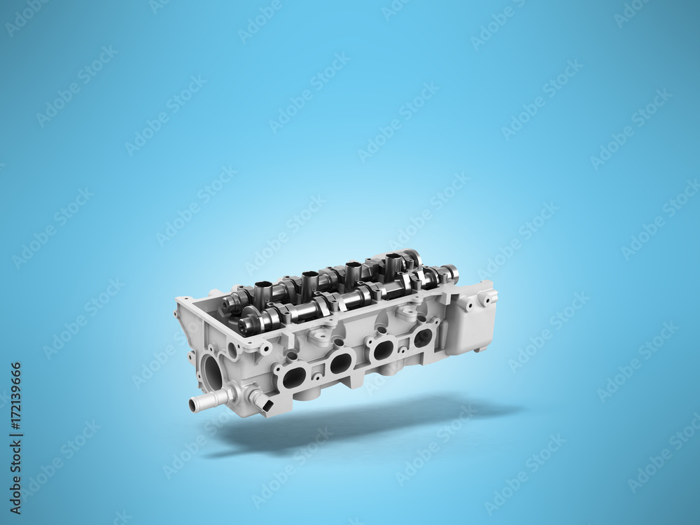 Concept of the cylinder head 3d render on a blue background