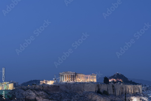 Vista dell'Acropoli di Atene al crepuscolo, Grecia 