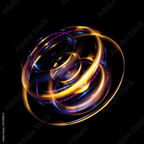 Abstract background. luminous swirl. Elegant glowing circle. Bright spiral. Glow ribbon. Empty space. .Sparkling particle. Space tunnel. Glossy orbit. Colorful ellipse. Glint galaxy. Oval stage.
