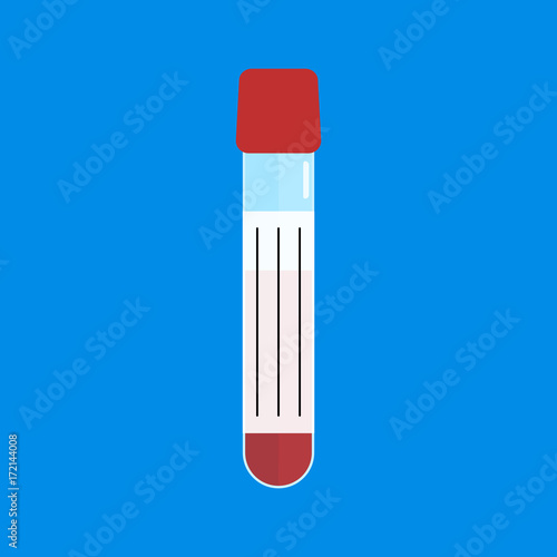 Test-tube with blood. Red liquid in glass tube. Medical container