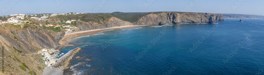 Panorama with Cliffs, beach and houses in Arrifana