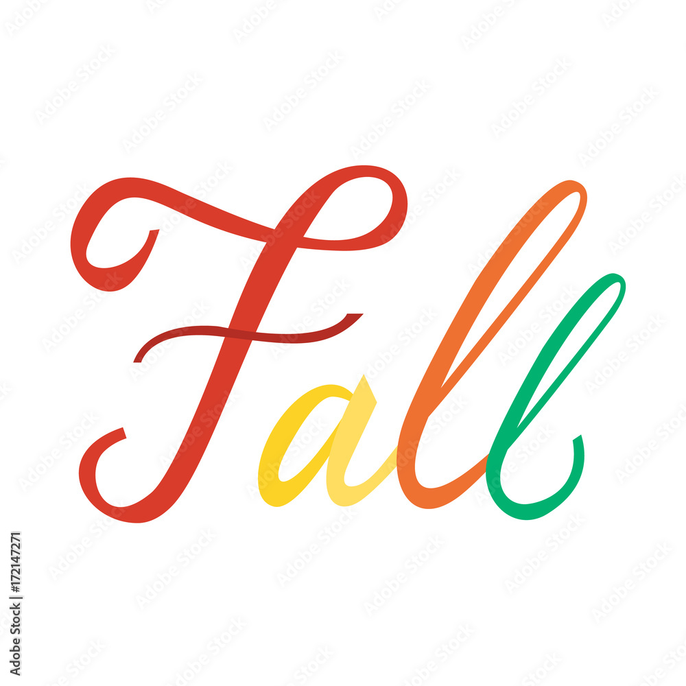 Modern brush phrase Fall. Word of Fall isolated on white background. trendy colors of autumn Modern brush phrase Fall. Word of Fall isolated on white background. trendy colors of autumn