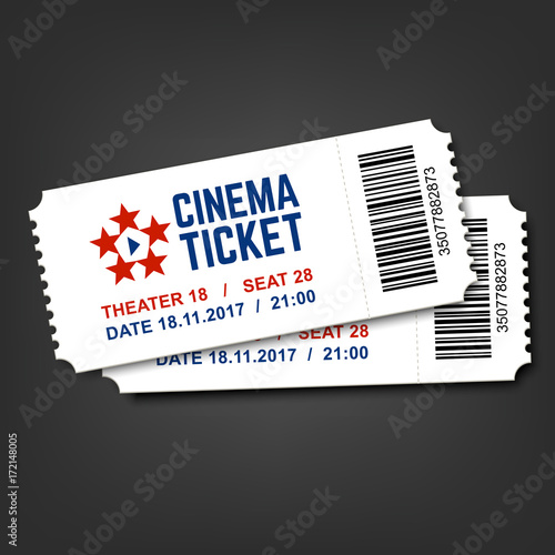 Cinema vector tickets isolated on dark background. 