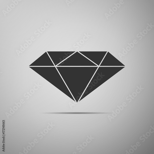 Diamond sign icon isolated on grey background. Jewelry symbol. Gem stone. Flat design. Vector Illustration
