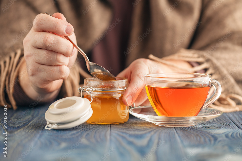 Male drink hot tea in cold day Male drink hot tea in cold day