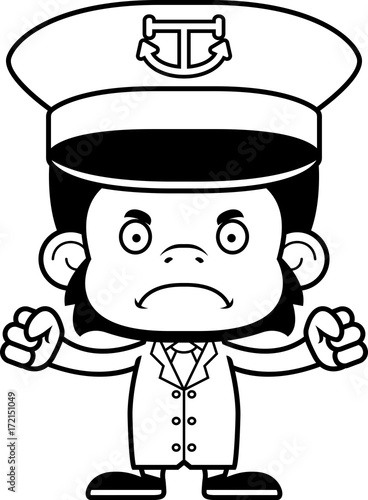Cartoon Angry Boat Captain Chimpanzee