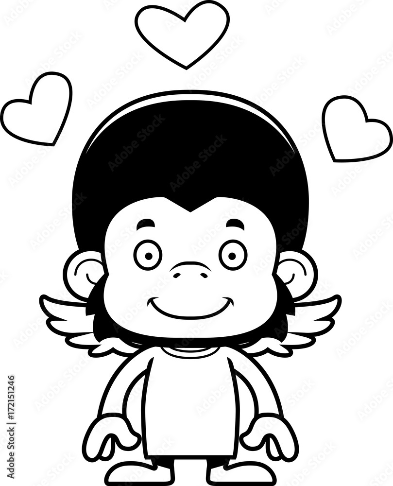 Obraz premium Cartoon Smiling Cupid Chimpanzee