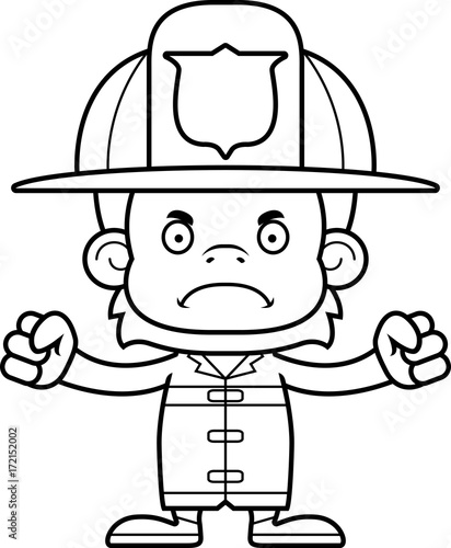 Cartoon Angry Firefighter Orangutan