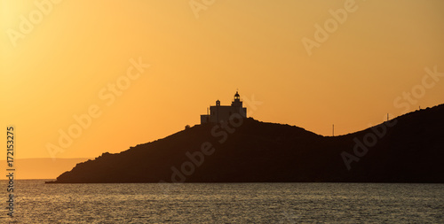 Greece  Seascape with lighthouse on Kea island at sunset