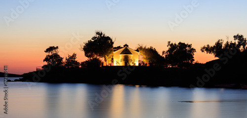 Greece  Small church on Kea island at sunset