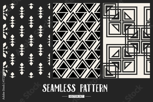 Abstract concept vector monochrome geometric pattern. Black and white minimal background. Creative illustration template. Seamless stylish texture. For wallpaper, surface, web design, textile, decor.