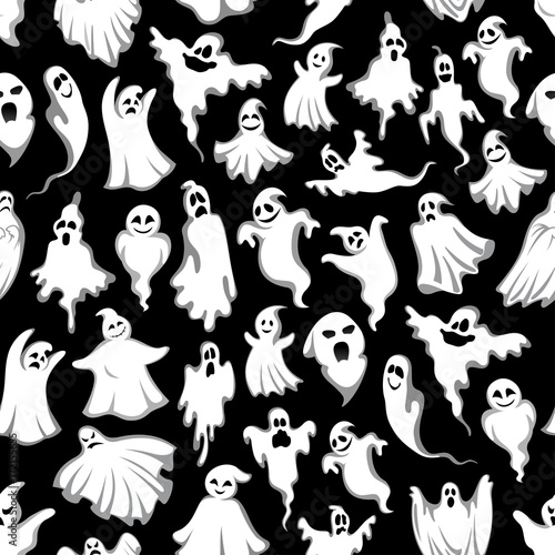 Halloween spooky ghost vector seamless pattern