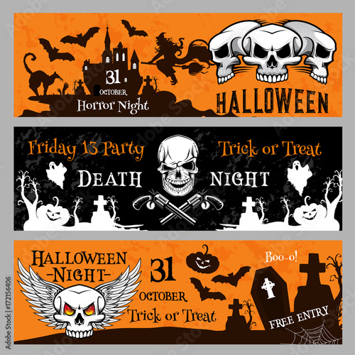 Halloween party vector banners for Friday 13 night