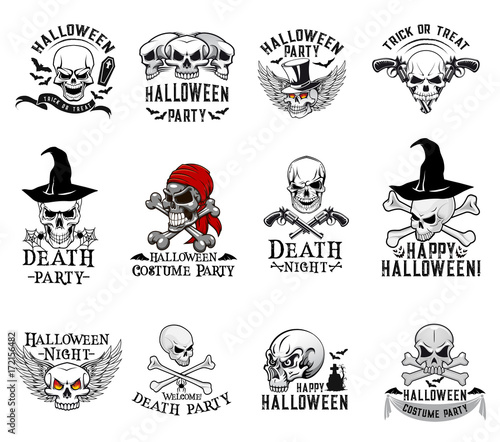 Halloween costume party skull vector icons