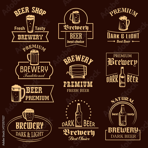 Vector icons set for beer brewery pub or bar