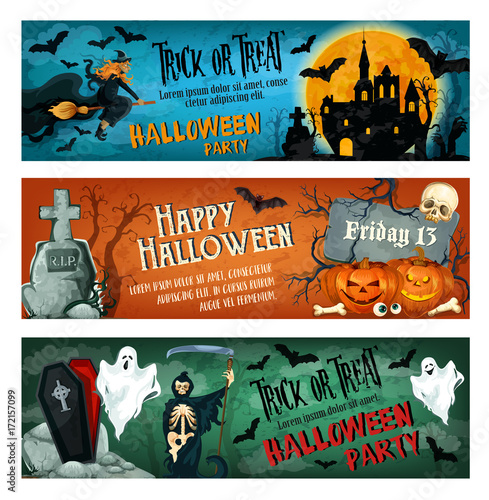 Halloween horror party banner for october holiday