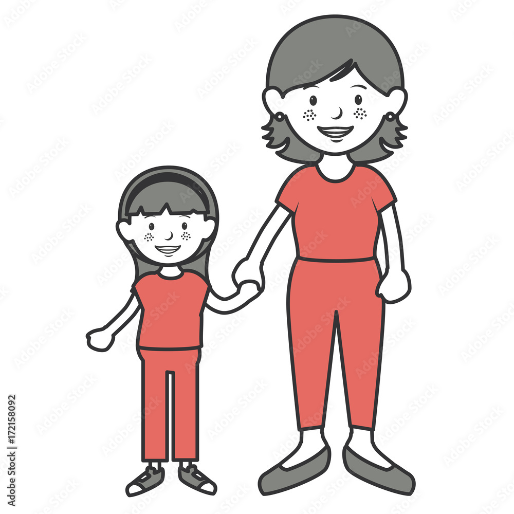 mother with daughter avatars characters vector illustration design