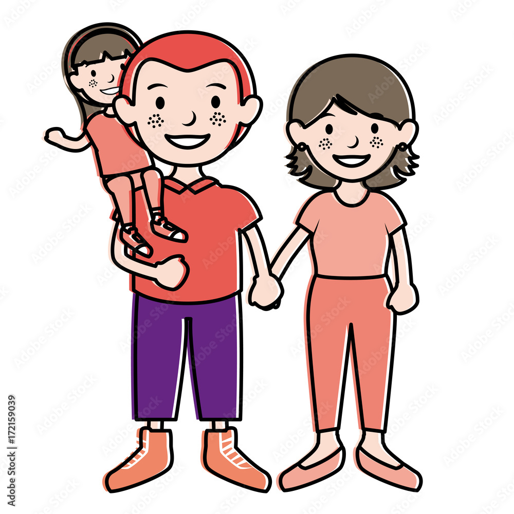 parent couple with daughter avatars characters
