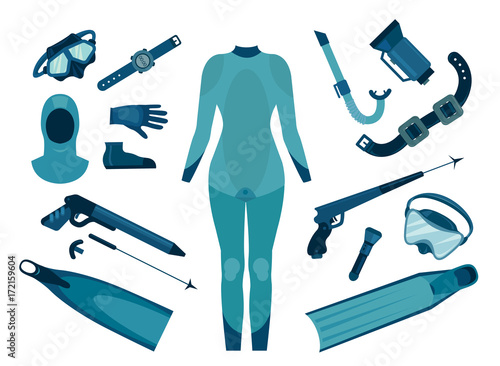 Spearfishing equipment. Underwater hunter.