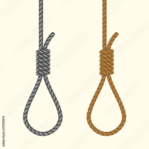 Rope hanging loop. Noose with hangmans knot. Suicide Death penalty