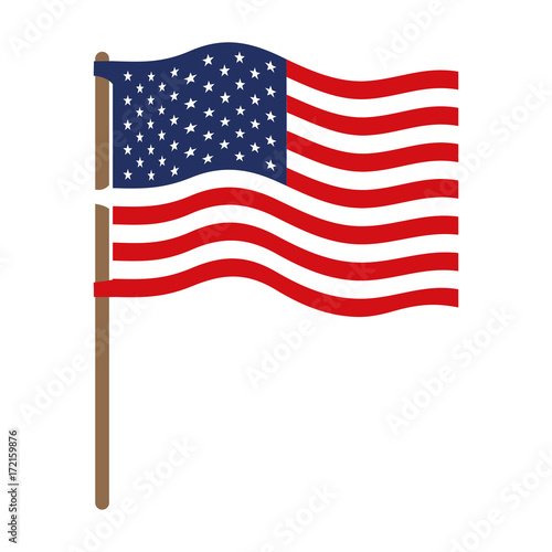 flag united states of america in flagpole wave and colorful silhouette without contour vector illustration