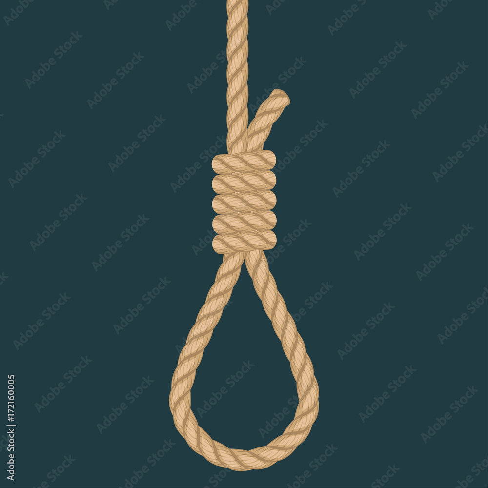 Rope hanging loop. Noose with hangmans knot. Suicide Death penalty