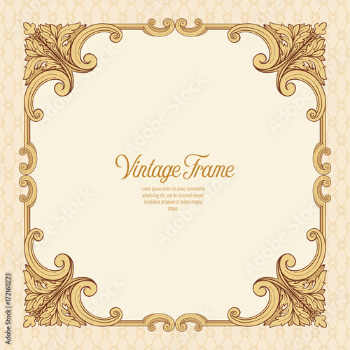 Vintage richly decorated frame in rococo style for menus, ads, a