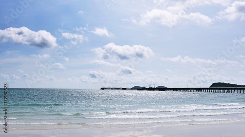 The sky is wide, the white clouds are beautiful over the sea and Sand beach in summer of thailand