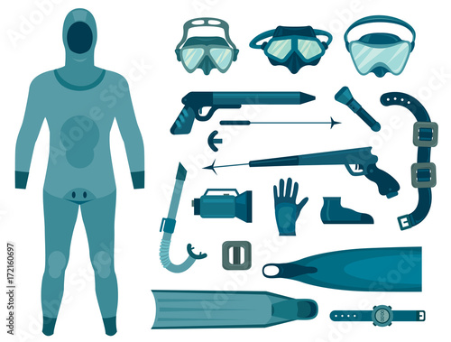 Spearfishing equipment. Underwater hunter.