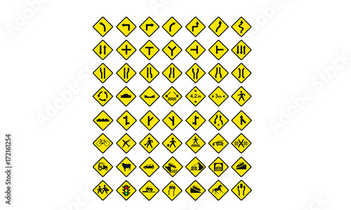 Various warning traffci signs photo