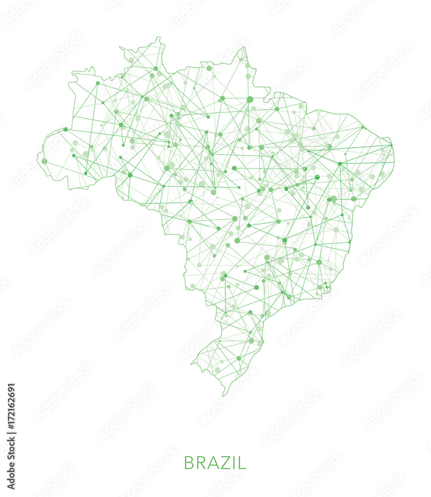 Brazil map, green dotted net vector background