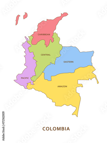 Colombia regions, vector geography background