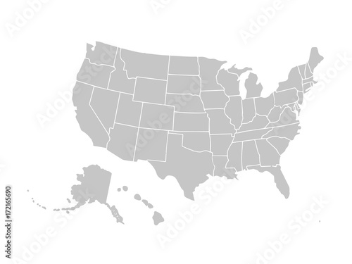 Blank similar USA map isolated on white background. United States of America country. Vector template for website, design, cover, infographics. Graph illustration