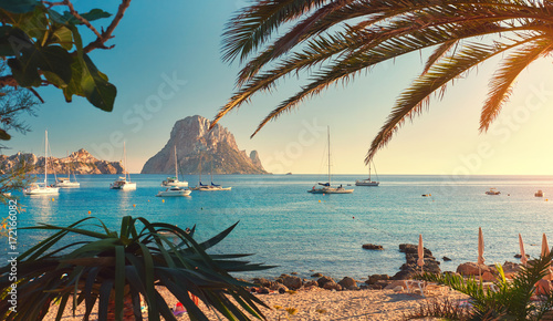 Cala d'Hort beach. Ibiza Island. Spain