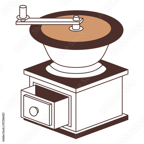 coffee grinding with crank side view silhouette color section on white background vector illustration