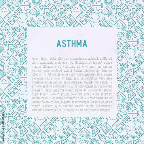 World asthma day concept with thin line icons: air pollution, smoking, respirator, therapist, inhaler, bronchi, allergy symptoms and allergens. Vector illustration for banner, web page, print media.