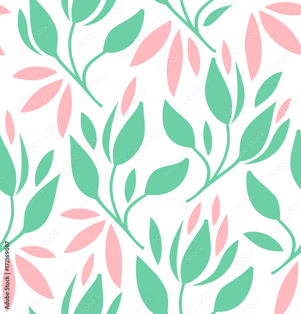 Seamless pattern with flowers and leaves. Vector romantic texture Seamless pattern with flowers and leaves. Vector romantic texture