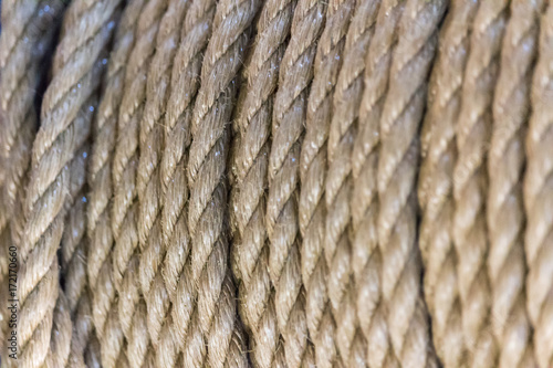 Macro photo of fine sailing rope on a sideways spool