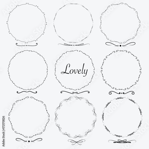 Vector Set Of Dividers Round Frames For Decoration. Handmade Vector Illustration.