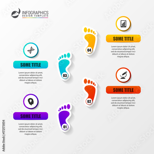 Timeline infographics design template with foots. Vector