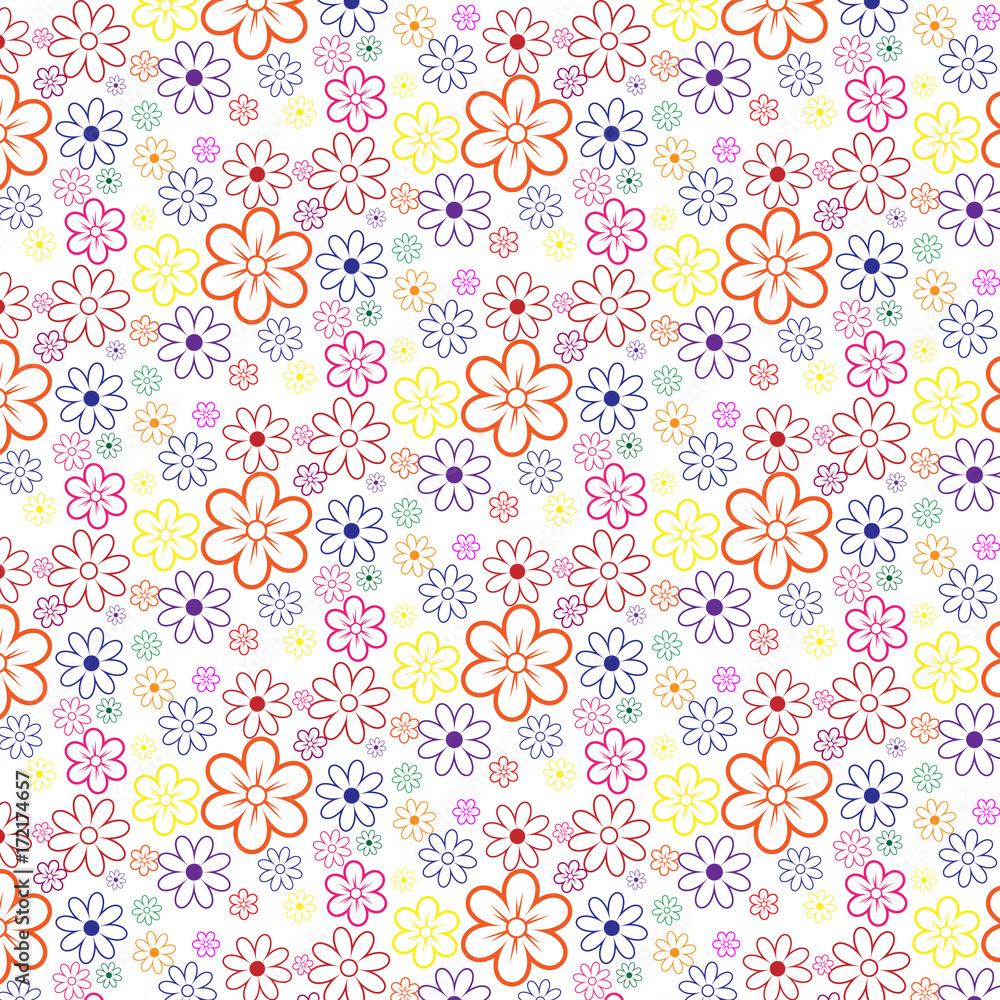 pattern of colored daisies on white background
