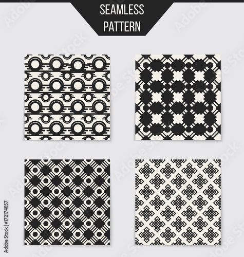 Abstract concept vector monochrome geometric pattern. Black and white minimal background. Creative illustration template. Seamless stylish texture. For wallpaper, surface, web design, textile, decor.