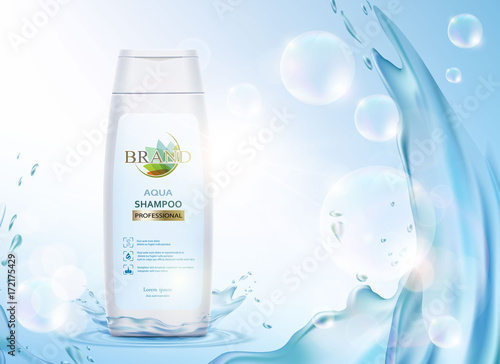White plastic packaging with hair shampoo